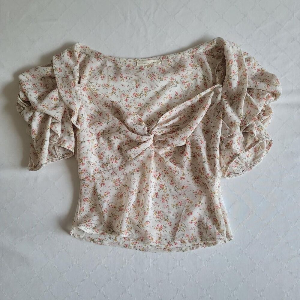 Et Clet Crop Top Blouse Ditsy Babydoll Cottagecore Women's Size L NWOT